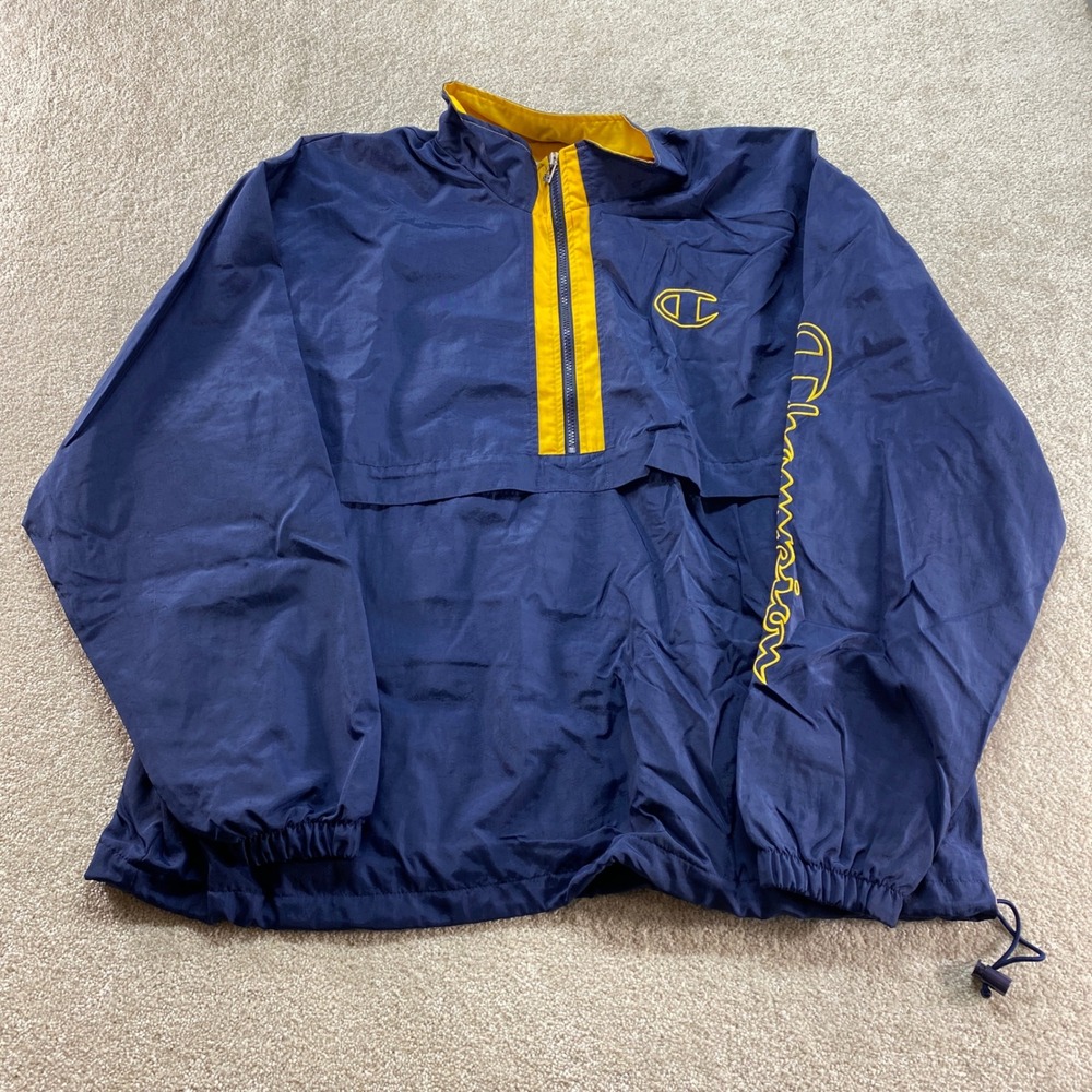 Champion Windbreaker Jacket Mens XL Navy Blue Vintage Quarter Zip Pullover